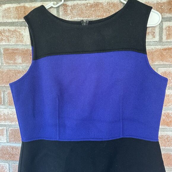 Talbots Wool Sheath Dress Size 12 Blue Black Colorblock Professional - Picture 2 of 8